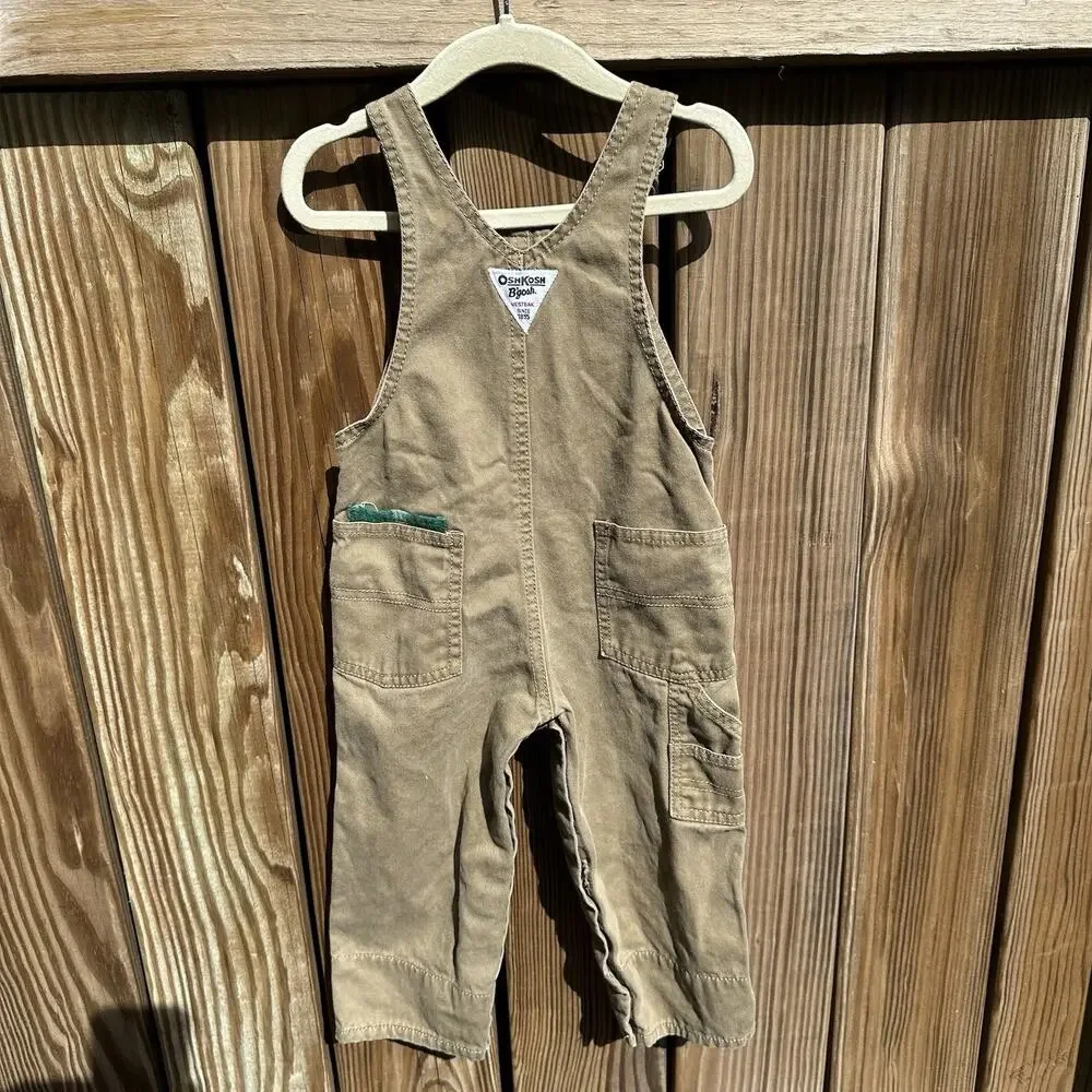 Oshkosh B’gosh Toddler Overalls 18 Months Khaki Plaid‎ Bear Animal